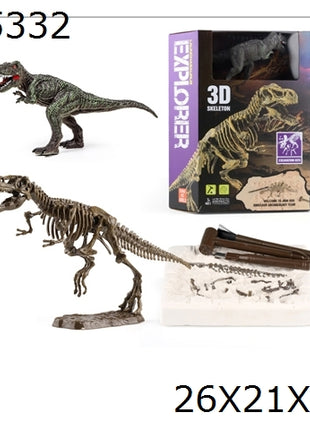 Dinosaurier-Ausgrabungsset mit T.-rex-3D-Skelett, Ausgrabungsblock sowie Hammer und Meißel in Verpackung