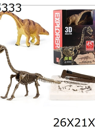 Dinosaurier-Ausgrabungsset mit Gipsblock, Meißel, Bürste, kleiner Dinofigur und 3D-Skelettmodell in Explorer-Verpackung