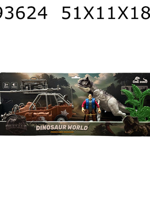 Dinosaurier-Spielset „Bull Dragon“ in Box mit großem Dino, Actionfigur, Offroad-Fahrzeug und Pflanzen-Zubehör