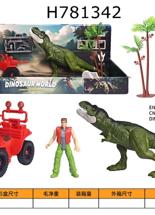 Dinosaur World Prehistoric Dinosaur Spielset mit grünem T-Rex, rotem Fahrzeug, Actionfigur, zwei Palmen und Zubehör