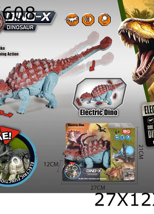 DINO-X elektrischer Ankylosaurus-Dino mit gepanzertem Rücken, Sound-, Licht- und Seitenschlag-Action in Display-Box