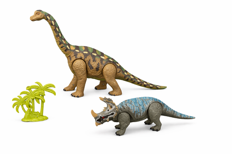 Dinosaurier-Figuren Set mit 2 beweglichen Dinos & Pflanzen-Zubehör
