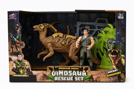 Dinosaur Rescue Set – Dino-Figur mit Actionfigur & Dschungel-Zubehör (Sortiment)