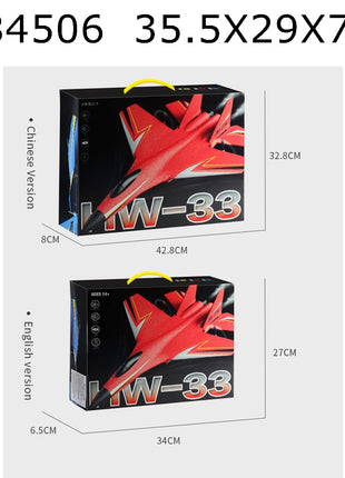 Verpackung des RC-Schaumflugzeugs HW-33: roter Jet, 2,4 GHz, 5-Kanal, chinesische und englische Version