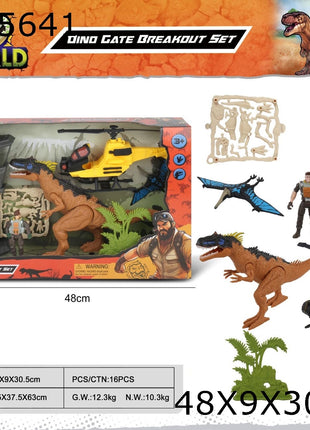 Dino World Dino Gate Breakout Set Spielset mit Dinosaurier, Helikopter, Beobachtungsturm, Action-Figur und Dino-Tor in Box