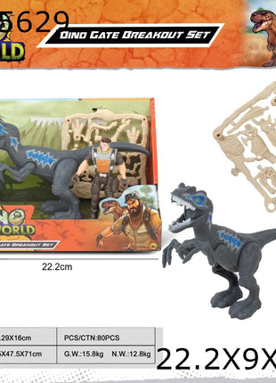 Dino World Dino Gate Breakout Set mit Dinosaurier-Figur, Actionfigur und Fossilien-Formrahmen in offener Verpackung