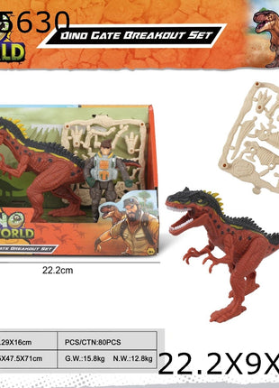 Dino World Dino Gate Breakout Set mit Dinosaurierfigur, Actionfigur und Zubehör in offener Verpackung