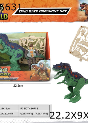 Dino Gate Breakout Set mit grün-lila Dinosaurier, Ranger-Actionfigur und knochenfarbenem Dino-Tor