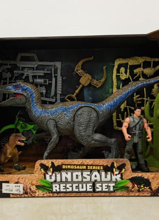 Verpacktes Dinosaur Rescue Set aus der Dinosaur Series mit großem Dinosaurier, Actionfigur, kleinem Dinosaurier und Ausgrabungs-Zubehör