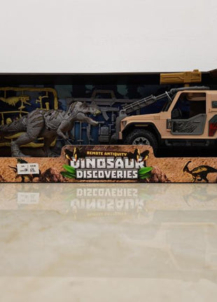 Dinosaurier-Entdecker-Spielset in Box mit Geländewagen, T-Rex-Figur, Forscherfigur und Zubehör