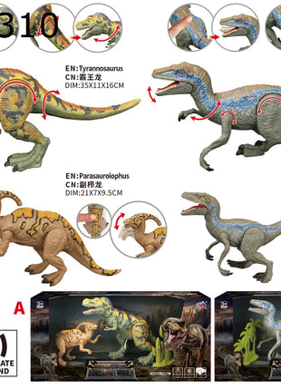 Dinosaurier-Modellset mit beweglichen T-Rex-, Velociraptor- und Parasaurolophus-Figuren sowie Pflanzen-Zubehör