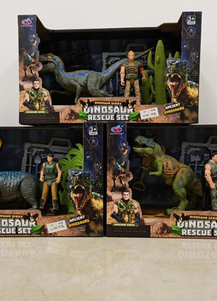 Dinosaur Rescue Set aus der Dinosaur Series – Dino-Figur mit Actionfigur und Dschungel-Zubehör in Verpackung