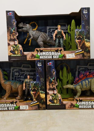 Dinosaur Series Dinosaur Rescue Set – Dino-Figur, Menschenfigur und Dschungel-Zubehör in Box (3+)