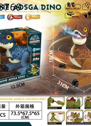 Verpackung eines ferngesteuerten T-Rex Laufdinosauriers mit Wassernebel-Spray, Licht, Sound und Touch-Funktion