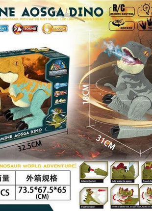 Ferngesteuerter Roboter-Dinosaurier MINE AOSGA DINO mit LED-Lichtern, Brüllsound und Wassernebel-Spray in Verpackung