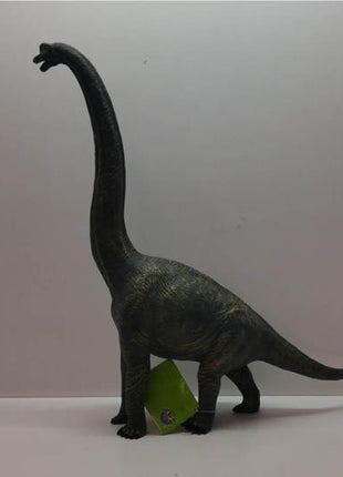 Dunkelgrüne Brachiosaurus-Dinosaurierfigur mit langem Hals auf weißem Hintergrund
