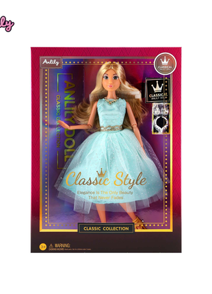 Elegante Anziehpuppe mit Blauem Glitzerkleid