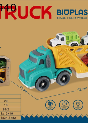 Umweltfreundliches Schiebe-Truck-Set aus Weizenstroh