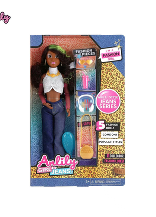 Modische Anziehpuppe mit Jeans und Accessoires