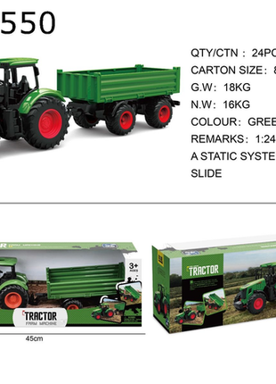 Grüner Spielzeugtraktor mit Anhänger 1:24