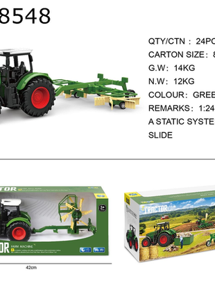 Grüner Traktor mit Anhänger im Maßstab 1:24